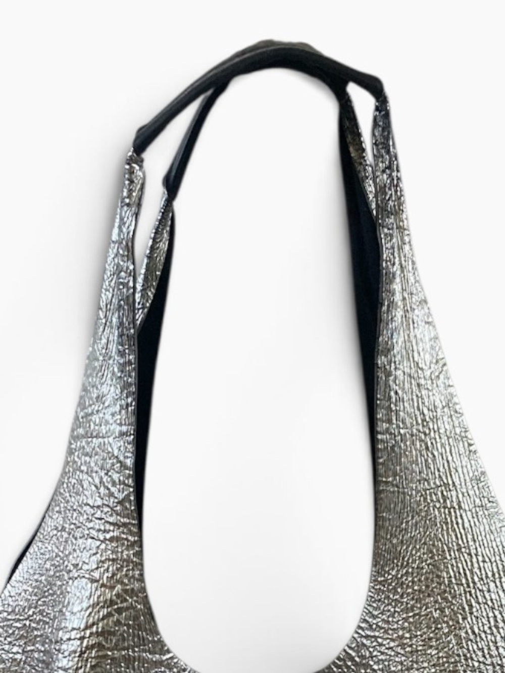 Rag & Bone Camden Shopper Metallic Silver Black Leather Tote Bag Oversized - Picture 11 of 14